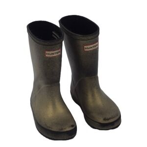 Kids Hunter Glitter Gold Rubber Rain Boots Size US 8 EU‎ 24